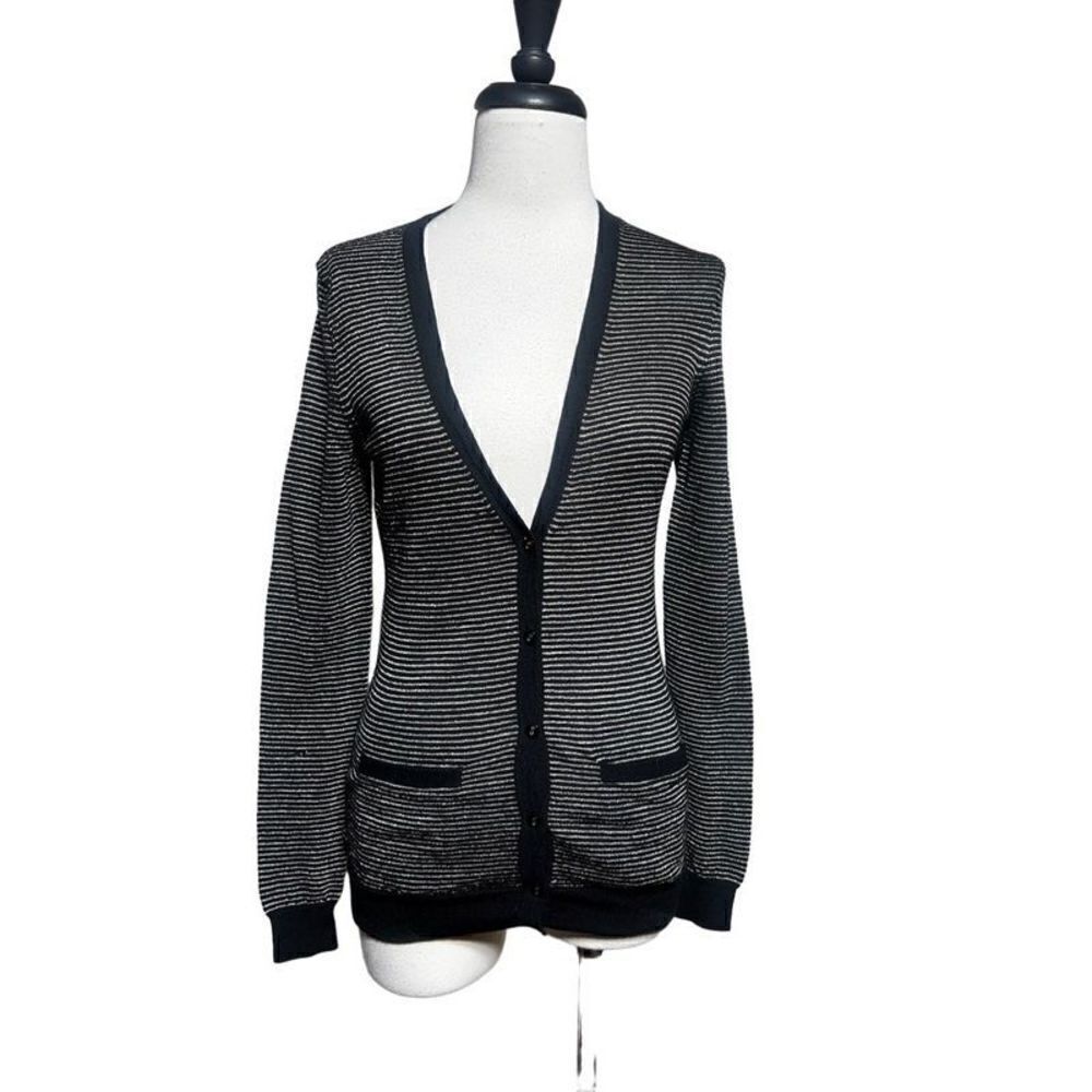 Ann Taylor Long Sleeve Sparkly Striped Cardigan Sweater Size Small